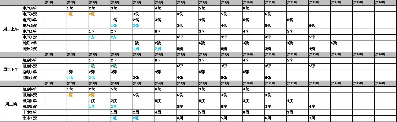 2016-2017年度秋季排课表