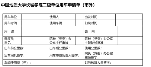 中国地质大学长城学院二级单位用车收费管理办法试行