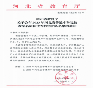 我校教师薛芳及工程与造价专业教学团队分获河北省“教学名师”、“优秀教学团队”荣誉称号